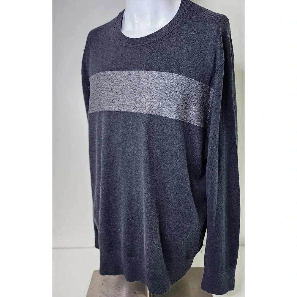 Banana Republic Shirt Silk Cashmere Blend Men XL Gray Striped Longsleeve Sweater